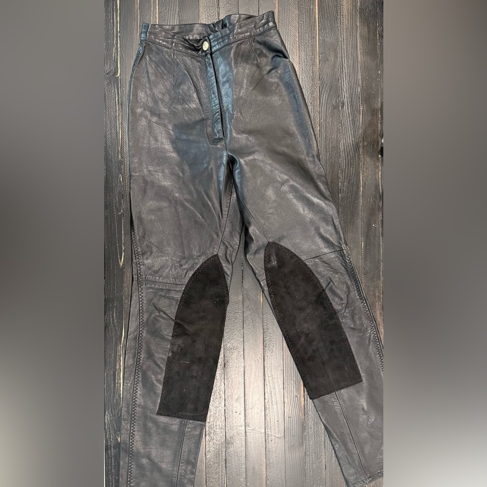 Versace Black Leather Straight Leg Pants